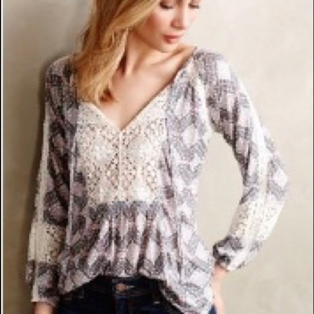 Anthropologie Diamond-stitch Peasant Top